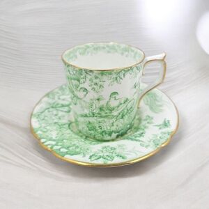 Royal Crown Derby Green Aves Porcelain Demitasse Cup & Saucer England